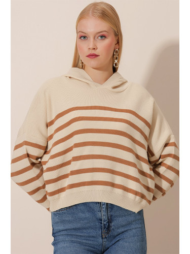 HAKKE Striped Hooded Knitwear Sweatshirt