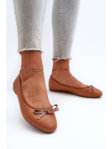 Eco-friendly leather ballet flats with bow camel sandelal