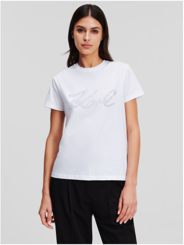 White women's T-shirt KARL LAGERFELD Rhinestone Logo