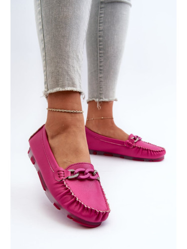 Women's leather loafers with decoration Fuchsia S.Barski