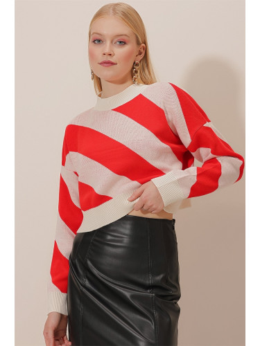 HAKKE Women's Thick Striped Crop Knitwear Sweater