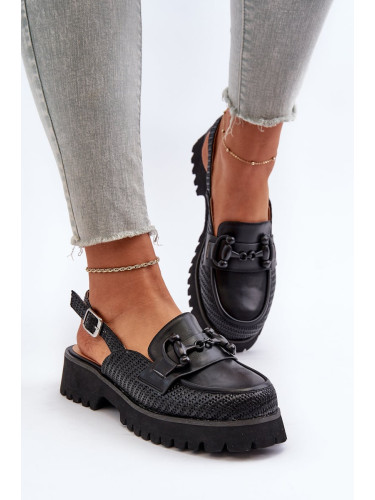 Women's Flat Heeled Sandals with Trim Black D&A