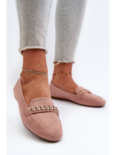 Shiny women's loafers with chain, pink Aredilla