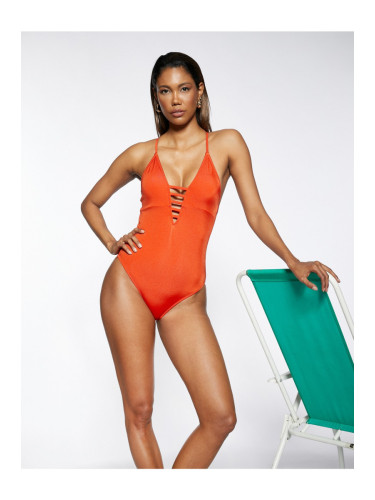Koton Strapless Swimwear Deep V-Neck Thin Straps Piping Detailed