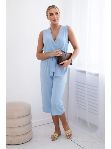 Jumpsuit with a tie at the waist with straps in blue