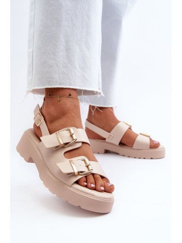 Beige women's sandals with buckles made of Konanttia eco leather