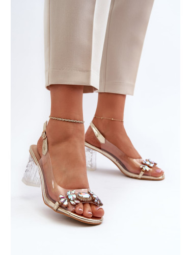 Elegant high-heeled sandals with gold D&A embellishment