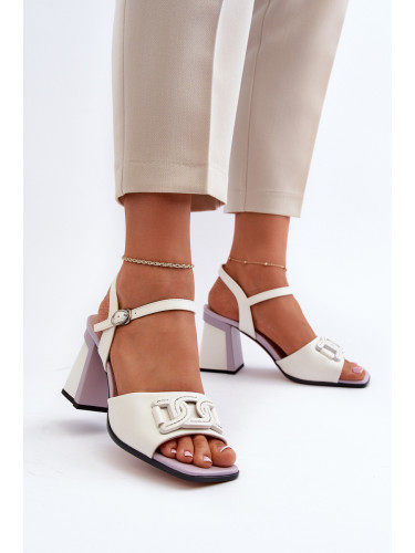 S. BARSKI Елегантни сандали на висок ток с бял орнамент D&A