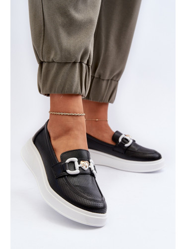 S. BARSKI Черни дамски кожени мокасини на платформа S.Barski LR720