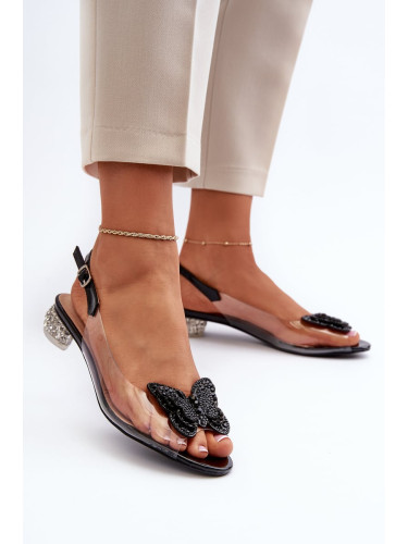 Transparent low-heeled sandals with butterfly black D&A