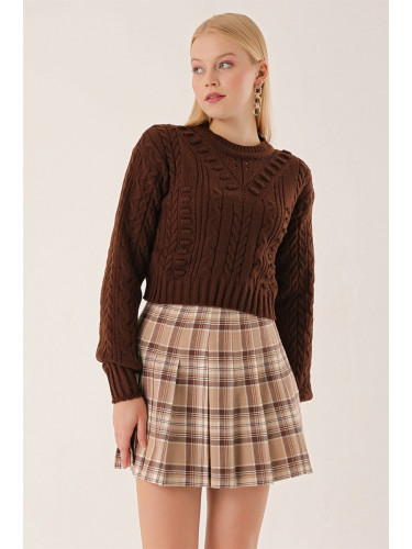 HAKKE Chickpea Pattern Sleeves Knit Crop Sweater BLOUSE