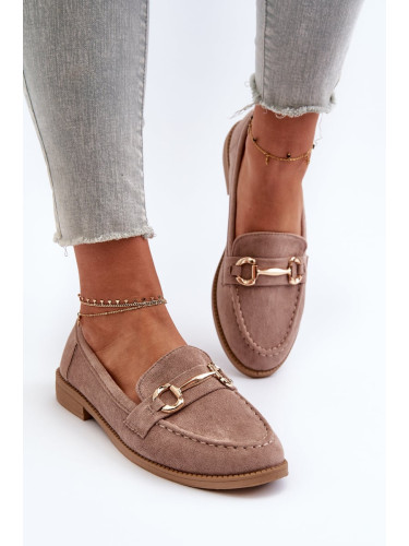 Women's flat-heeled loafers with embellishments, dark beige aviole