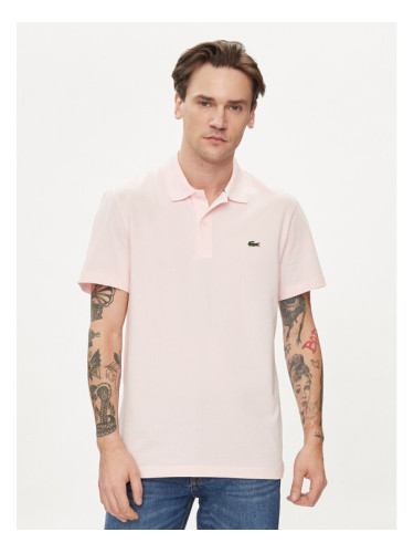 Lacoste Тениска с яка и копчета DH0783 Розов Regular Fit
