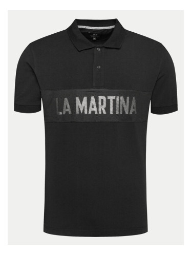 La Martina Тениска с яка и копчета YMP310 JS324 Черен Regular Fit