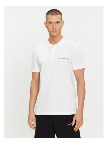 Calvin Klein Jeans Тениска с яка и копчета Institutional J30J325495 Бял Regular Fit