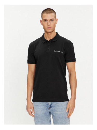Calvin Klein Jeans Тениска с яка и копчета Institutional J30J325495 Черен Regular Fit