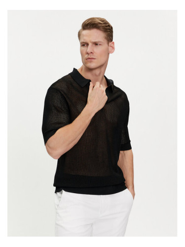 Calvin Klein Swimwear Тениска с яка и копчета KM0KM00963 Черен Regular Fit
