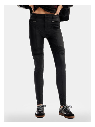 Desigual Панталони от имитация на кожа Oslo 24SWPW26 Черен Slim Fit