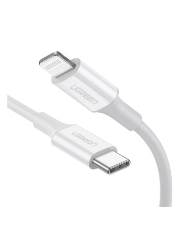 Кабел Ugreen 10493, от USB-C(м) към Lightning(м), 1m, бял