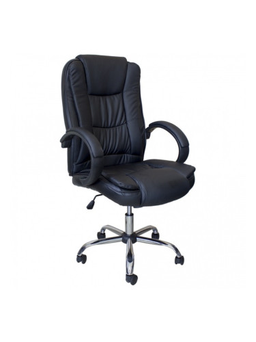 Директорски стол NANCY, еластична еко кожа, люлеещ механизъм, хромирана петлъчева основа, черен