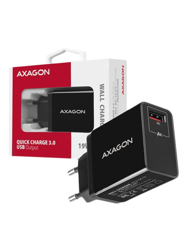 Зарядно устройство Axagon ACU-QC19, от контакт към 1x USB A(ж), 3.6-12V, 3A, черно, Quick Charge 3.0