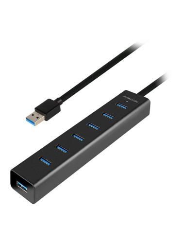 USB Хъб Axagon HUE-SA7BP, 7 порта, от USB Type-A към 7x USB 3.0 Type-A, 5000 Mbit/s, черен