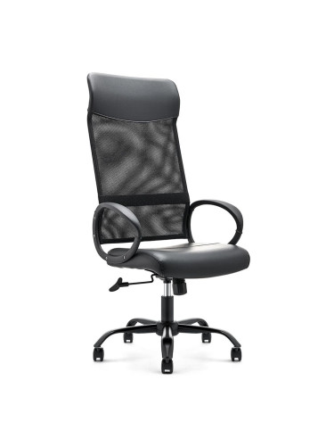 Работен стол OKOffice Opala HB, до 130кг. еко кожа, метална база, лумбална опора, Tilt механизъм, черен