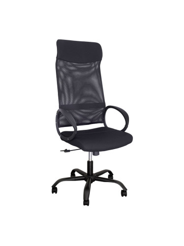Работен стол OKOffice OPALA HB BLACK F, до 130кг, дамаска/меш, метална база, Tilt механизъм, черен