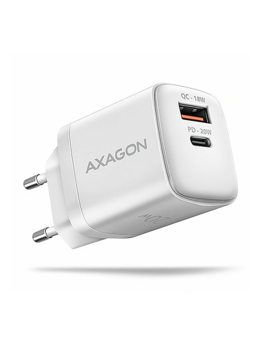 Зарядно устройство Axagon ACU-PQ20W, от контакт към 1x USB-C(ж), 1x USB-A(ж), 20W, бяло