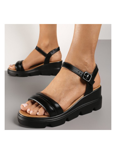 Черни сандали от еко кожа със закопчаване на глезена и платформа TS2024-13 black