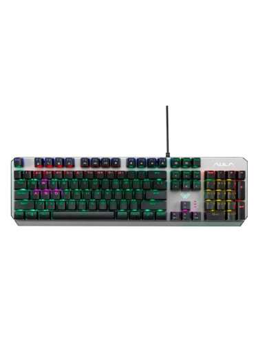 Клавиатура AULA Dawnguard 13150056, гейминг, механична, RGB подсветка, сребриста, USB