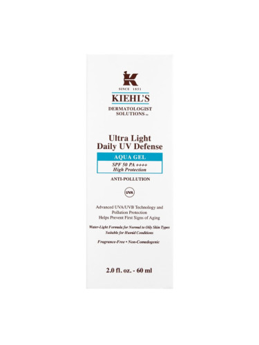 Kiehl's Dermatologist Solutions Ultra Light Daily UV Defense Aqua Gel SPF 50 PA++++ ултра лек защитен флуид за всички видове кожа, включително и чувст