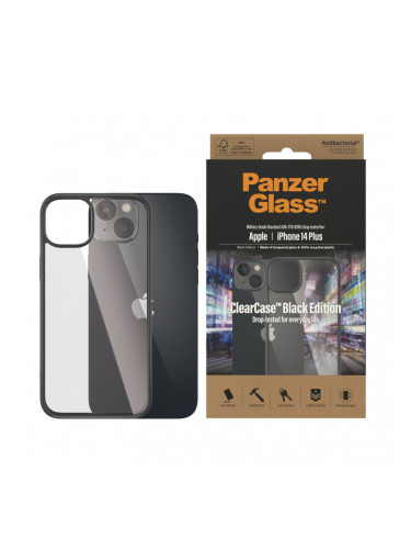 Гръб ClearCase PanzerGlass за Apple Iphone 14 Plus, Antibacterial - Черна рамка