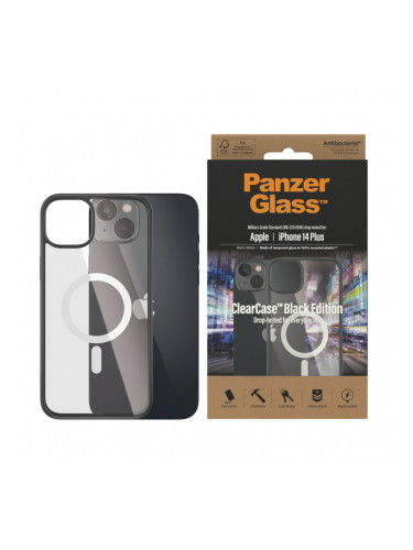 Гръб ClearCase PanzerGlass, MagSafe за Apple Iphone 14 Plus, Antibacterial - Черна рамка