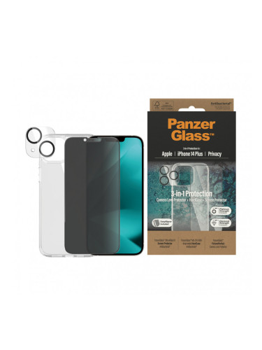 Стъклен протектор Privacy PanzerGlass iPhone 14 Plus Bundle (UWF Privacy screen protector, HardCase, протектор за камераt)