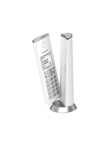 Безжичен телефон Panasonic KX-TGK210EXW, 1.5" (3.8 cm) LCD дисплей, вътрешен/външен обхват 300/50м, функция "свободни ръце", до 6 слушалки към базата, бял