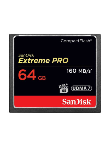 Карта памет 64GB CompactFlash SanDisk Extreme PRO, VPG-65, скорост на четене 160MB/s, скорост на запис 150MB/s