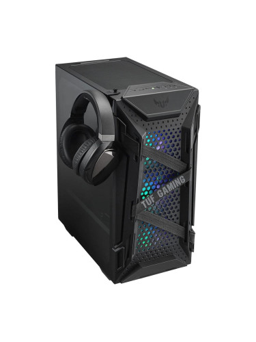 Кутия Asus TUF Gaming GT301, ATX/mATX/Mini-ITX, 2x USB 3.2 Gen1, Aura Sync RGB подсветка, черна, без захранване