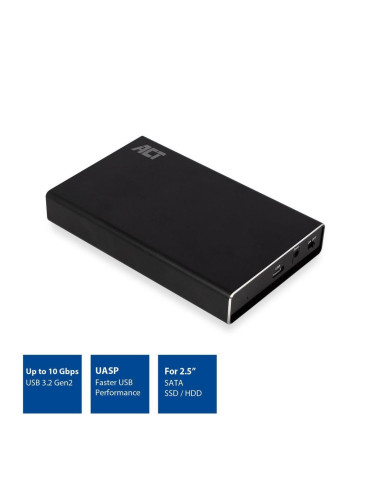 Кутия 2.5" (6.35 cm), ACT AC1220, за HDD/SSD, SATA3, USB 3.1 Gen1 Type C, черна