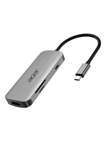 Докинг станция Acer 7in1, от USB C към 3x USB A, 1x HDMI, 1x SD/MicroSD четец на карти, сива