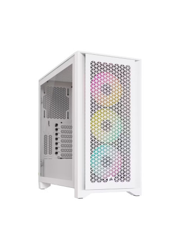Кутия Corsair iCUE 4000D RGB AIRFLOW, ATX/mATX/MiniITX/E-ATX, 1x USB 3.2, 1x USB-C 3.2, прозорец, бяла, без захранване