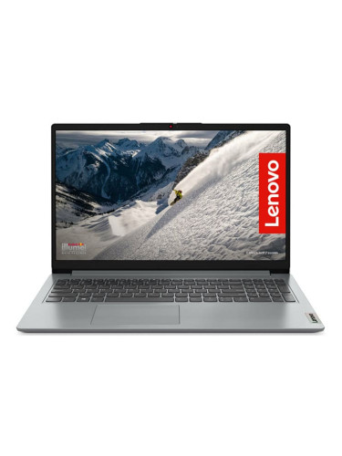 Лаптоп Lenovo IdeaPad 1 15AMN7 (82VG0066RM)(сив), четириядрен AMD Ryzen 3 7320U 2.4/4.1GHz, 15.6" (39.62 cm) Full HD Anti-Glare дисплей (HDMI), 8GB LPDDR5, 512GB SSD, 1x USB-C 3.2 Gen 1, No OS, 1.58 kg