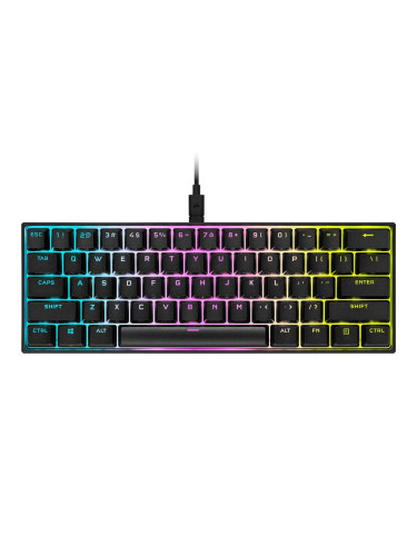 Клавиатура Corsair K65 RGB MINI 60%, гейминг, механична, Cherry MX SPEED суичове, RGB подсветка, USB, черна