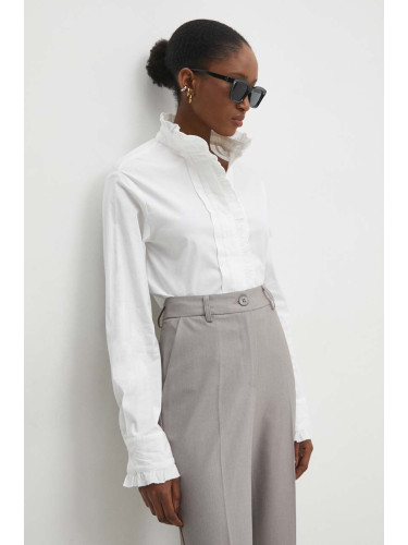 Памучна риза Answear Lab дамска в бяло със стандартна кройка с права яка