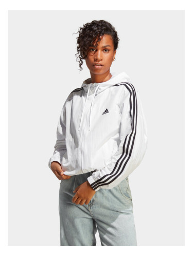 adidas Ветровка Essentials 3-Stripes IC0560 Бял Loose Fit