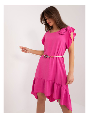 Dark pink flared dress with ruffles