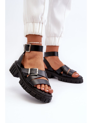 Women's sandals with straps Eco leather black Eladira
