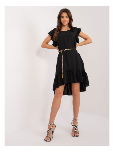 Black dress with ruffles and short sleeves