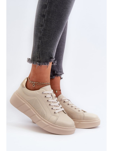Women's leather sneakers on a beige Gatira platform
