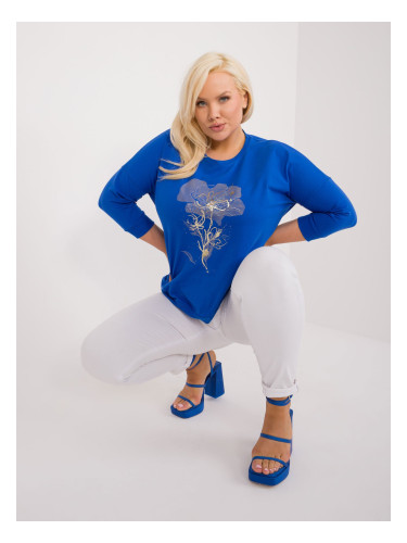 Cobalt blue cotton blouse plus size with print